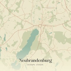 Vintage map of Neubrandenburg, Germany.