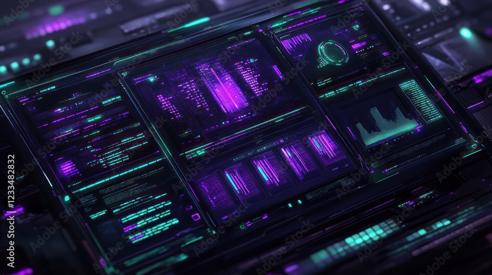 Poster futuristic interface data analysis control panel