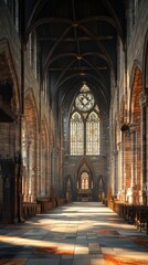 Fototapeta premium Sunlit Gothic cathedral nave