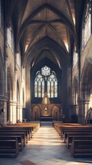 Fototapeta premium Sunlit church interior, serene and peaceful.