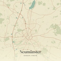 Vintage map of Neumunster, Germany.