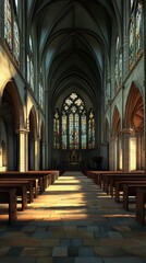 Fototapeta premium Sunlight streams into a grand cathedral.