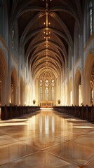 Sunlit cathedral nave's grandeur