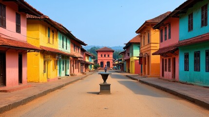 Obraz premium Vibrant Colorful Street in Historic Village Setting