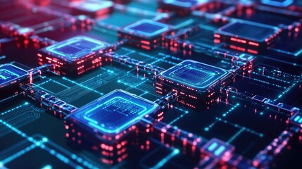 Obraz premium Futuristic Circuit Board with Neon Lights and Digital Technology