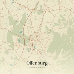 Vintage map of Offenburg, Germany.