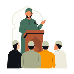 Illustration of a Muslim Imam giving a religious lecture. Illustration for website, landing page, mobile app, poster and banner. Trendy flat vector illustration