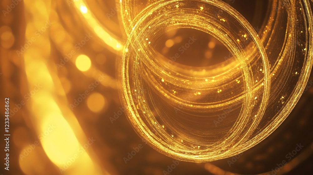 Poster abstract golden circles with sparkling particles creating a cosmic effect with light