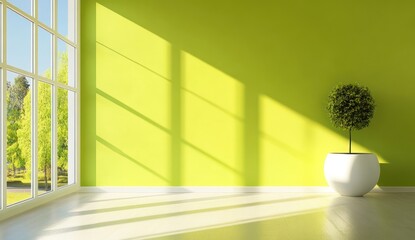 Modern interior design, lime green wall
