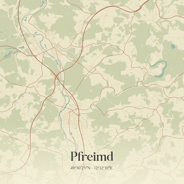 Vintage map of Pfreimd, Germany.