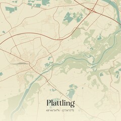 Vintage map of Plattling, Germany.