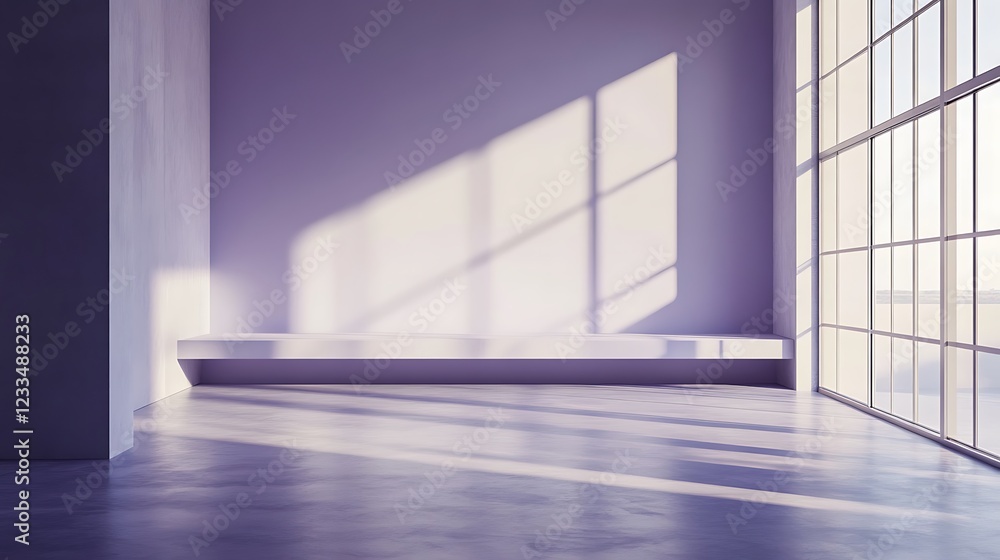 Poster minimalist room design with large window and bench