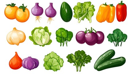 Assorted vegetables for healthy cooking, bright background