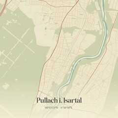 Fototapeta premium Vintage map of Pullach i. Isartal, Germany.