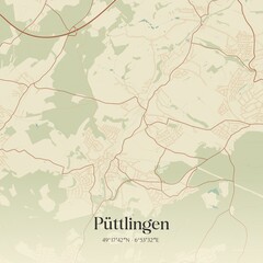 Fototapeta premium Vintage map of Puttlingen, Germany.