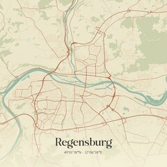Vintage map of Regensburg, Germany.