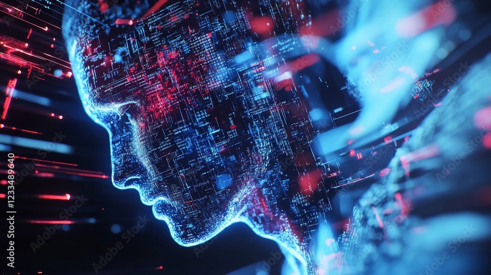 Poster futuristic digital face data flow representation artificial intelligence concept