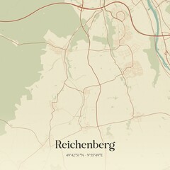 Vintage map of Reichenberg, Germany.