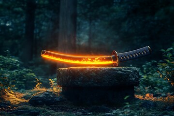 a glowing heart katana