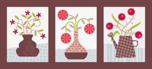 modern whimsical abstract floral and vase pop art poster for print, wall art and poster cover