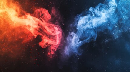 Fototapeta premium Abstract red blue smoke swirls, dark background, design element