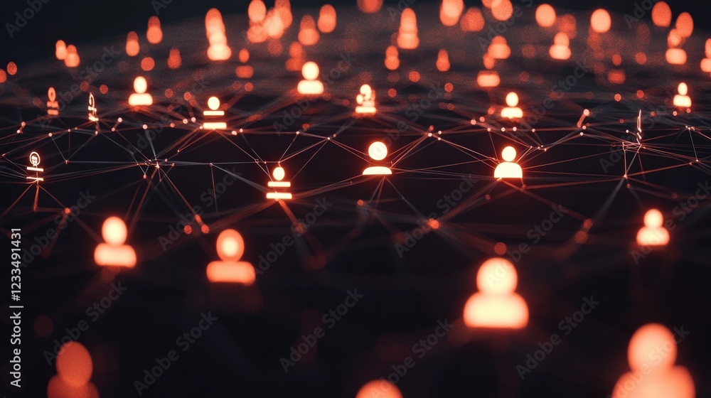 Poster digital network of connected users and profiles symbolizing social interaction and online communitie