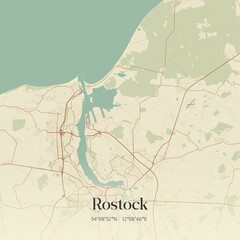 Vintage map of Rostock, Germany.