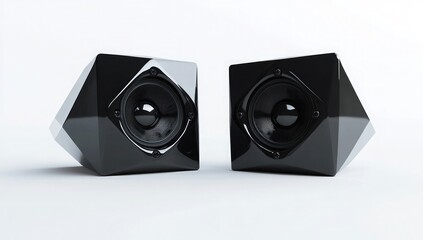 Black speakers in the shape of two square diamonds, isolated on a white background