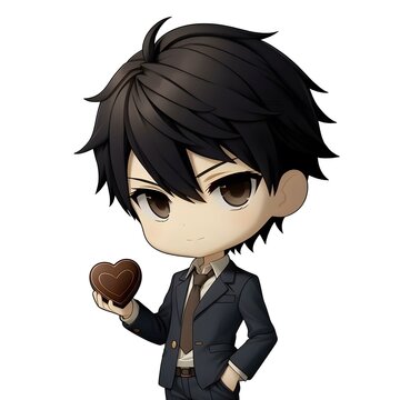 Cool Chibi Boy with a Valentine&rsquo;s Chocolate Box
