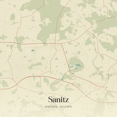 Vintage map of Sanitz, Germany.