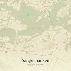 Vintage map of Sangerhausen, Germany.