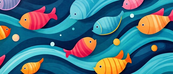Naklejka premium Colorful fish swimming in a vibrant ocean scene.