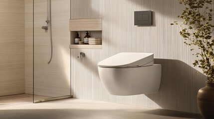 Modern Bathroom Featuring Wall Hung Toilet And Minimalist Design