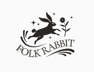 folk style logo text effect with rabbit and flower