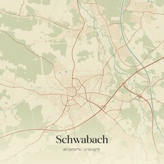 Vintage map of Schwabach, Germany.