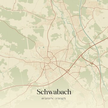 Vintage map of Schwabach, Germany.