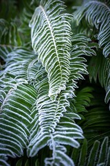 Frozen fern leaves in cold winter morning. Frost on leaves. Pacific Northwest. WA. USA © aquamarine4