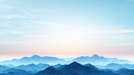 Majestic Layered Blue Mountains Under a Calm Sky at Dawn with Subtle Pastel Hues