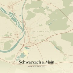 Vintage map of Schwarzach a. Main, Germany.