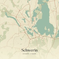 Vintage map of Schwerin, Germany.