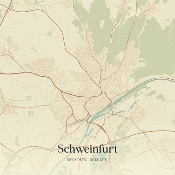 Vintage map of Schweinfurt, Germany.