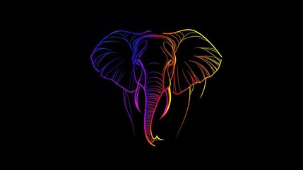 Colorful Elephant Head Art, Dark Background, Wildlife, Design