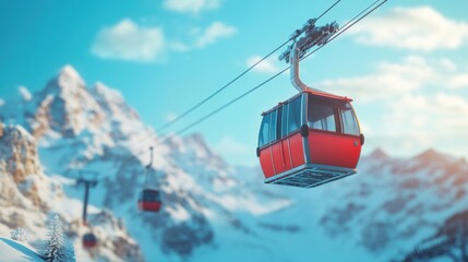 Ski lift in ski resort in winter season.