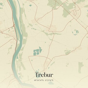 Vintage map of Trebur, Germany.