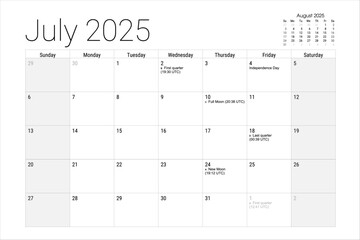 July 2025 Calendar Printable Monthly Planner 2025 Year Planner Monthly Schedule