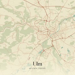 Vintage map of Ulm, Germany.