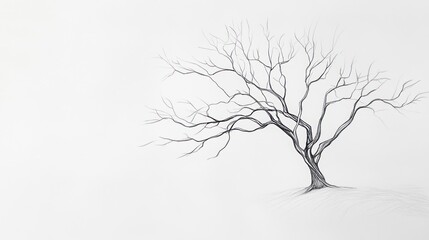 Obraz premium Pencil sketch of bare tree, winter landscape, minimalist art, website background