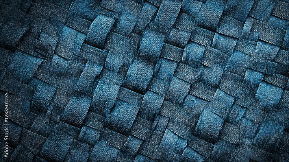 Poster dark blue woven fabric texture creating a structured pattern of interlaced strips
