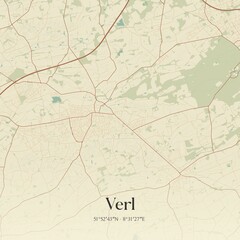 Vintage map of Verl, Germany.
