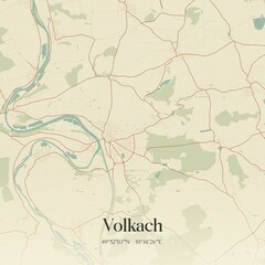 Vintage map of Volkach, Germany.